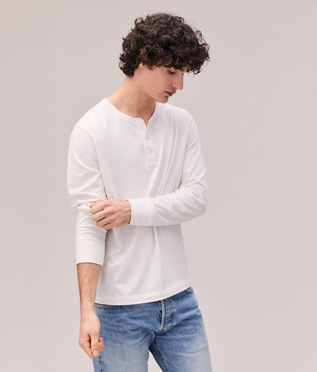 Mens Work Week Pima Henley - Pima Cotton Jersey - Bone