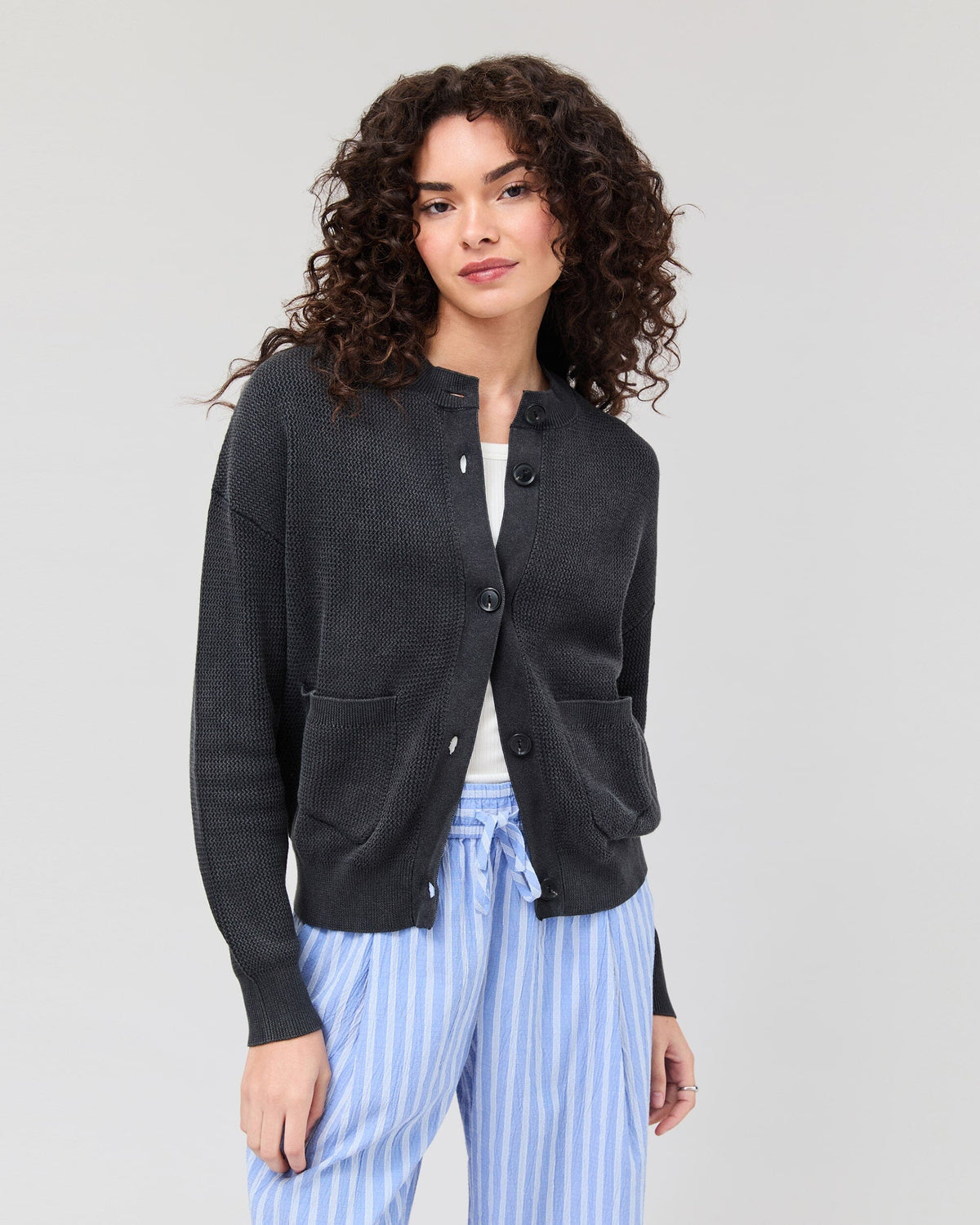 Womens Dune Cardigan - Cotton Sweater Knit - Black