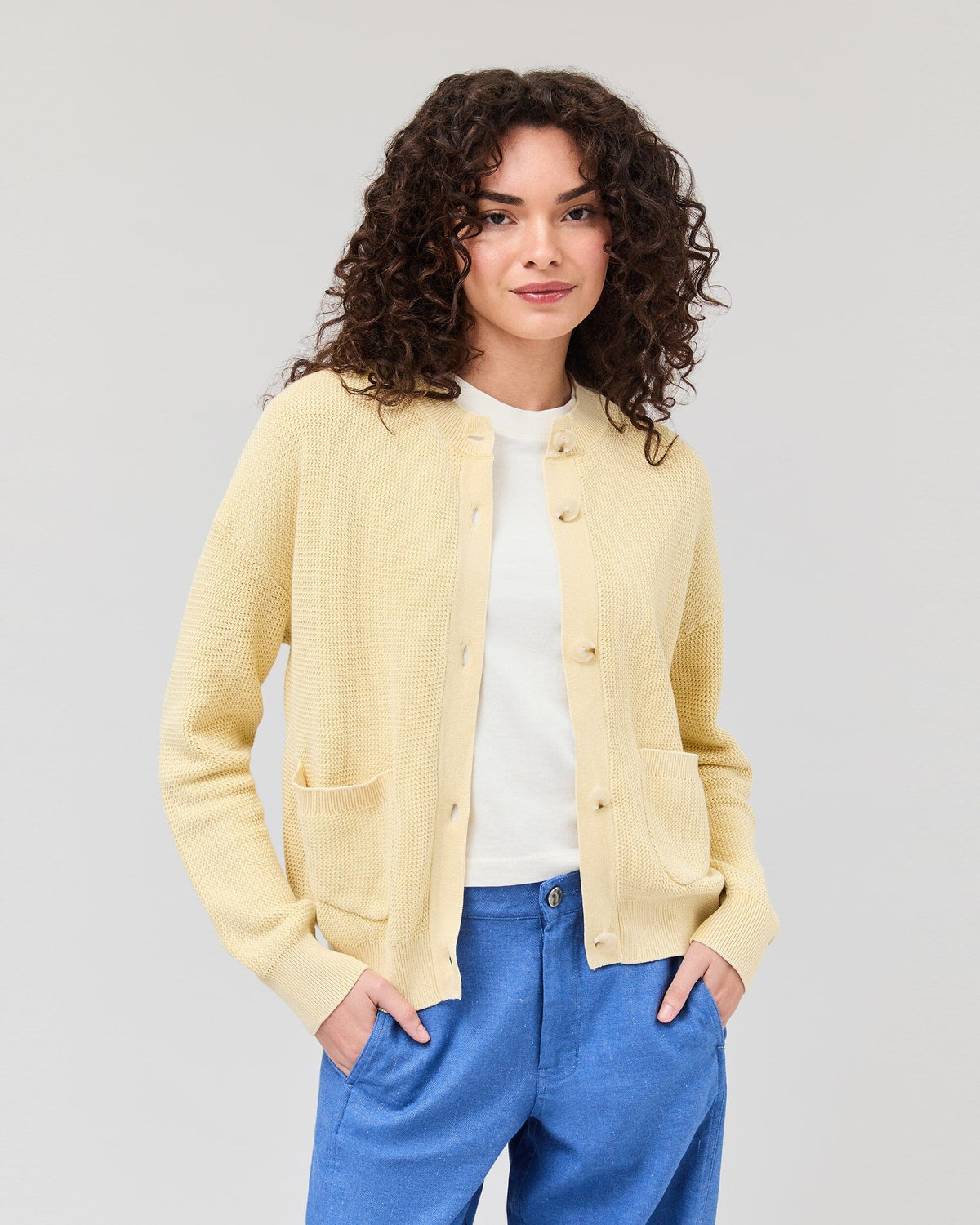 Womens Dune Cardigan - Cotton Sweater Knit - Golden Wheat