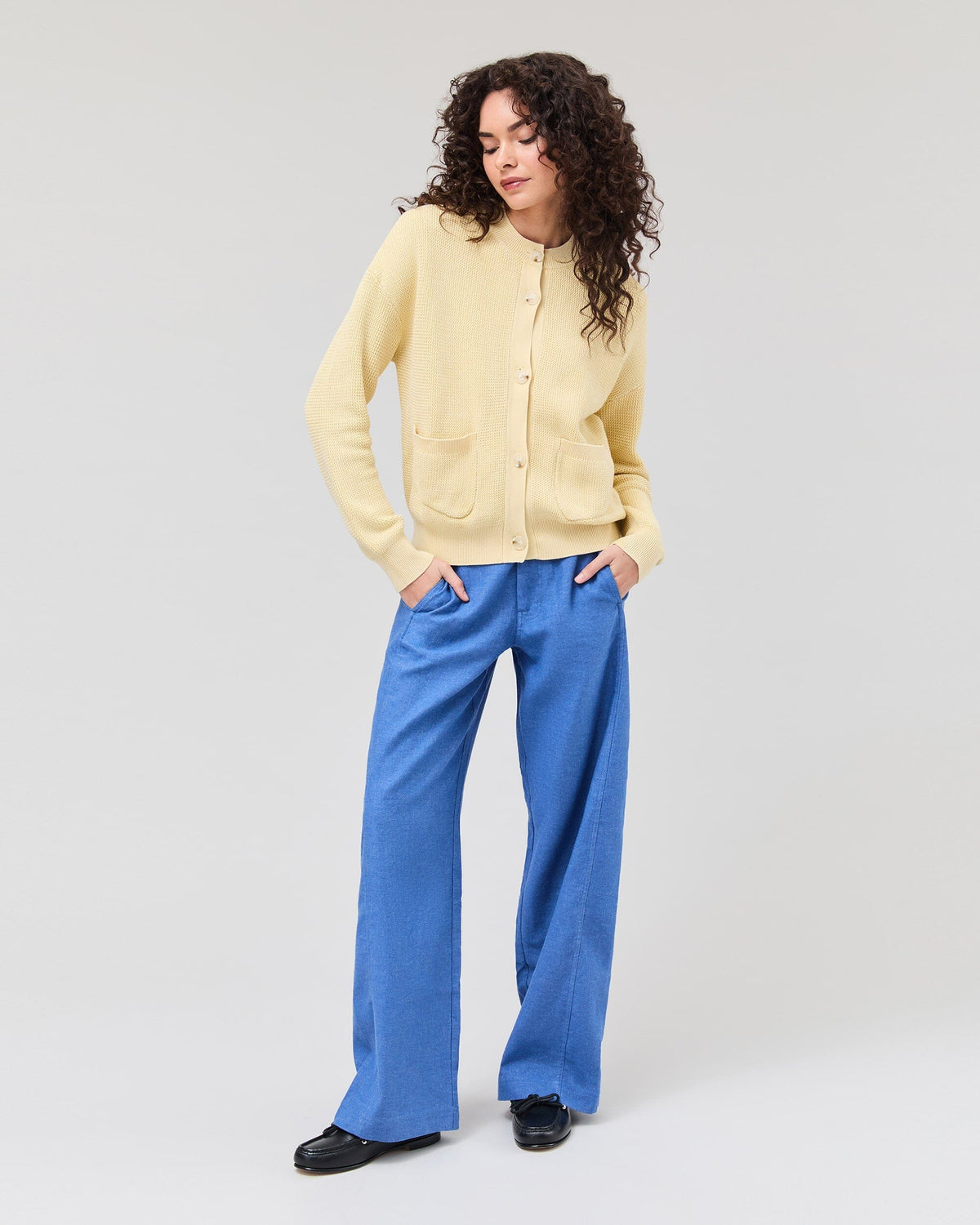 Womens Dune Cardigan - Cotton Sweater Knit - Golden Wheat