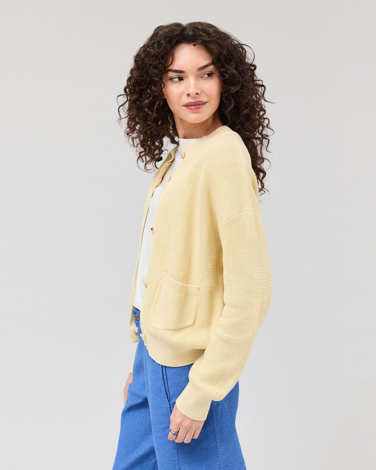 Womens Dune Cardigan - Cotton Sweater Knit - Golden Wheat