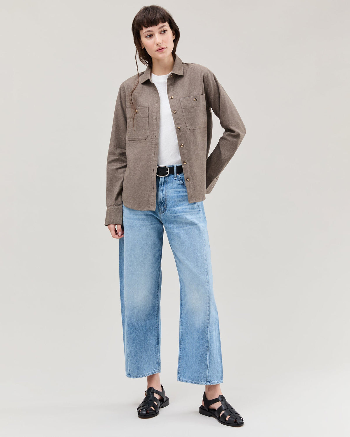 Womens Roma Work Shirt - Cotton Linen Twill - Porcini
