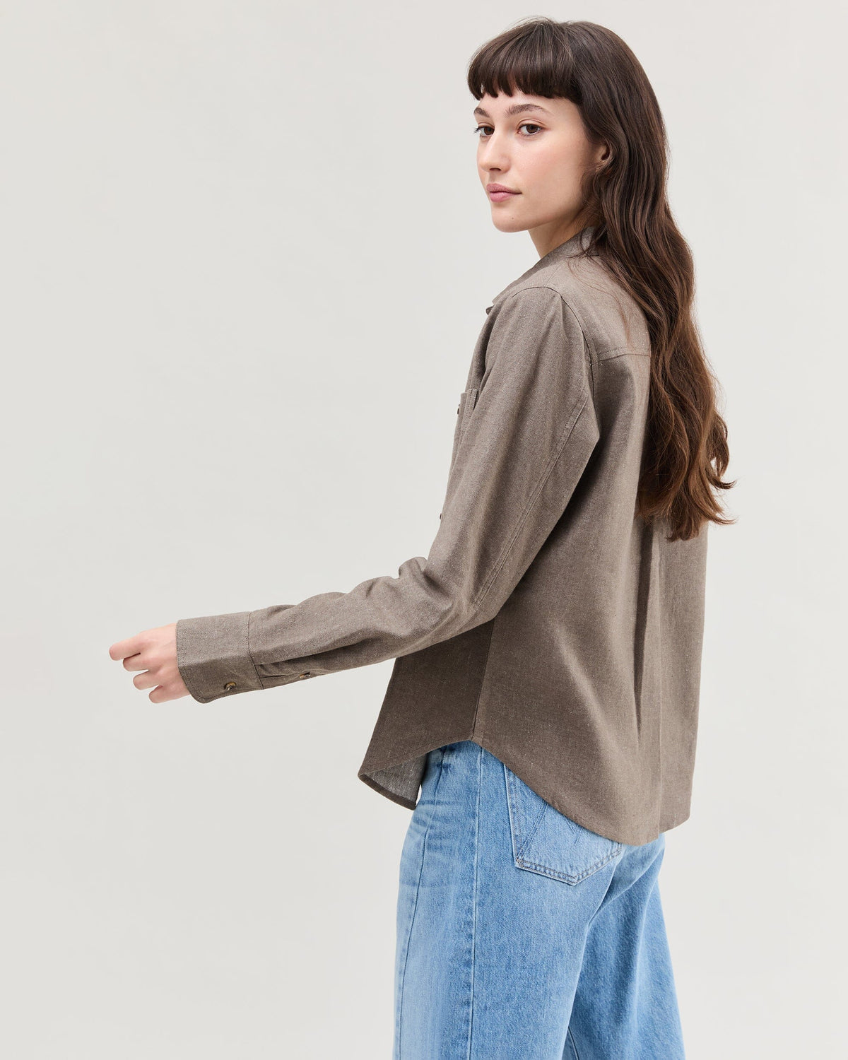 Womens Roma Work Shirt - Cotton Linen Twill - Porcini