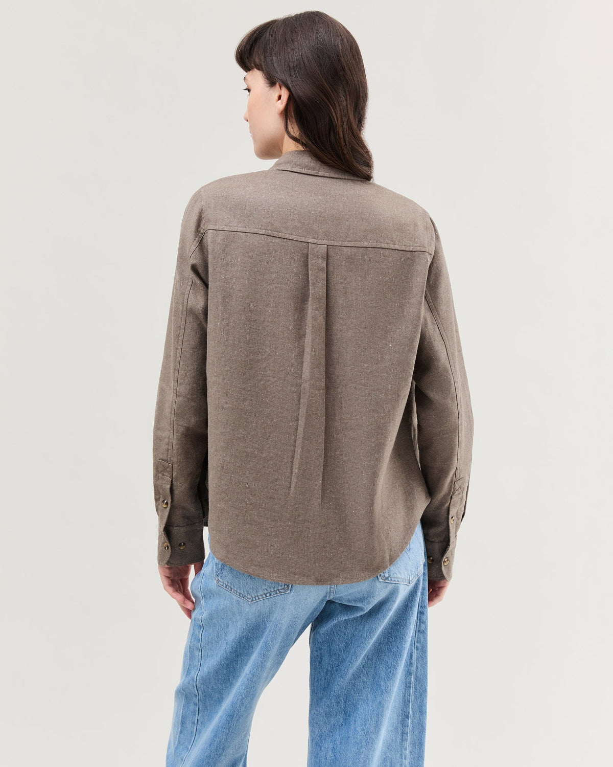 Womens Roma Work Shirt - Cotton Linen Twill - Porcini