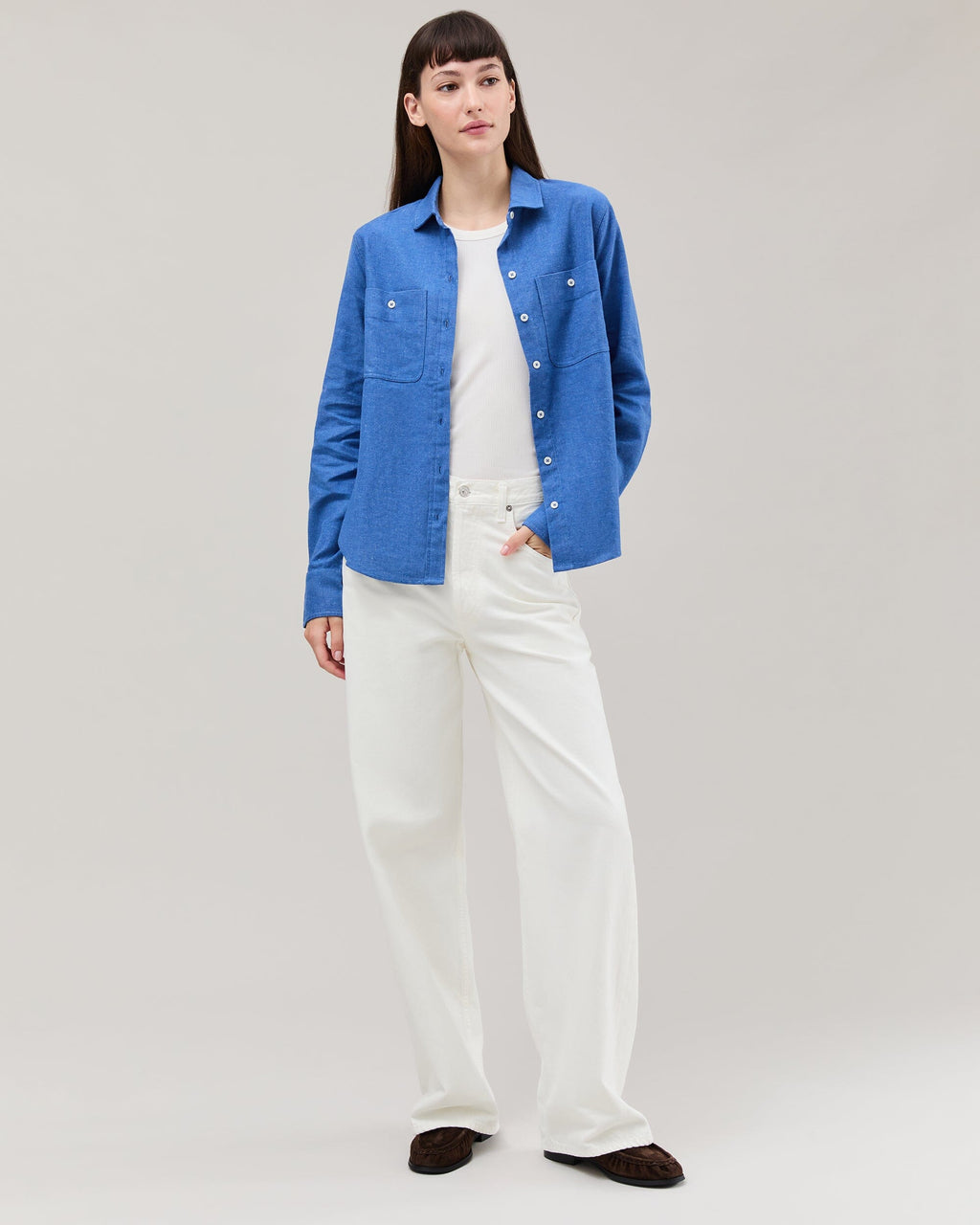 Womens Roma Work Shirt - Cotton Linen Twill - True Blue