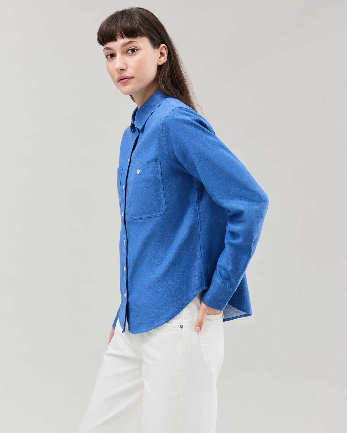 Womens Roma Work Shirt - Cotton Linen Twill - True Blue