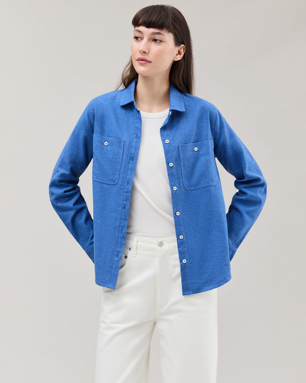 Womens Roma Work Shirt - Cotton Linen Twill - True Blue