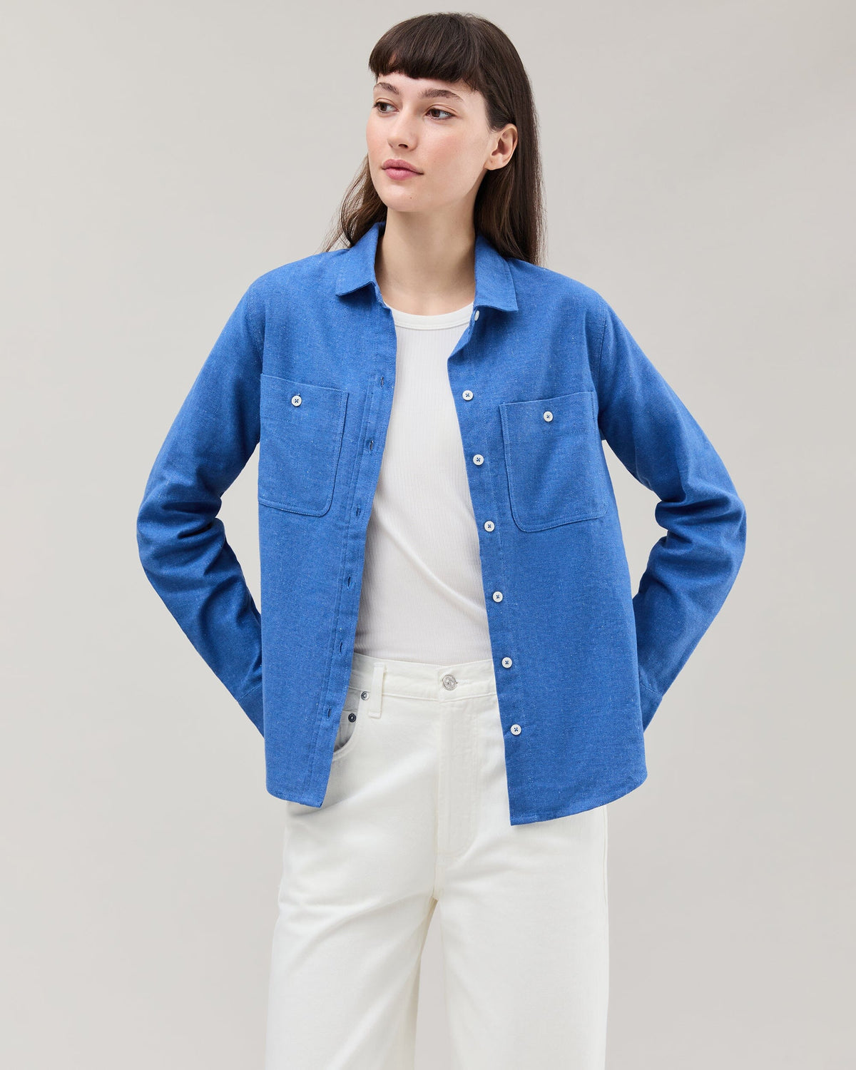 Womens Roma Work Shirt - Cotton Linen Twill - True Blue
