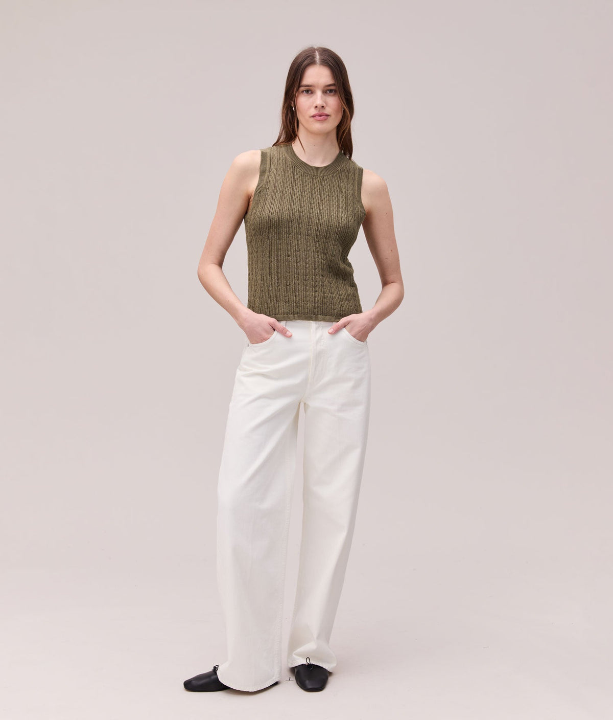 Womens Organic Cotton Knit Tank - Cotton Sweater Knit - Olive Grey