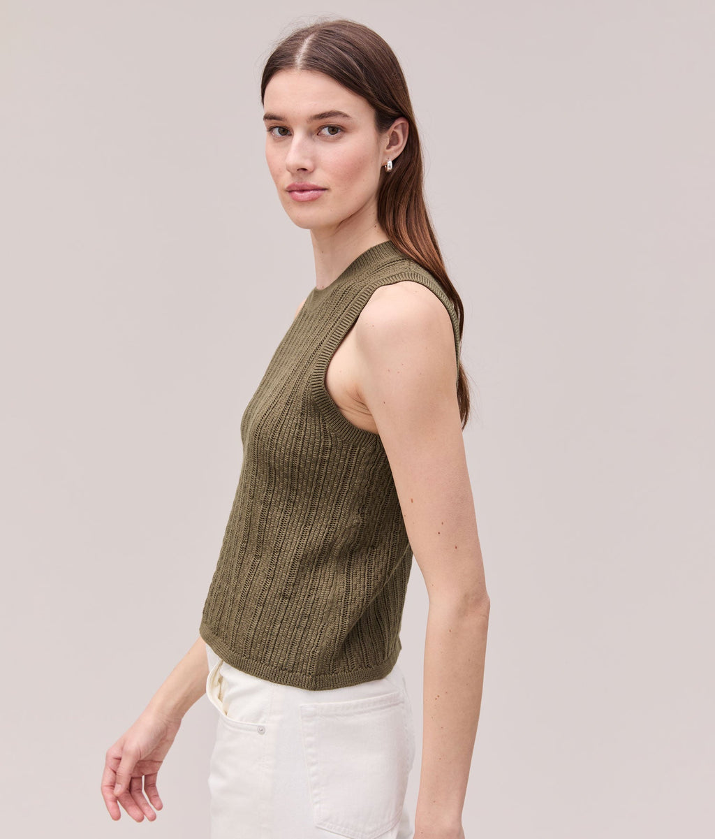 Womens Organic Cotton Knit Tank - Cotton Sweater Knit - Olive Grey
