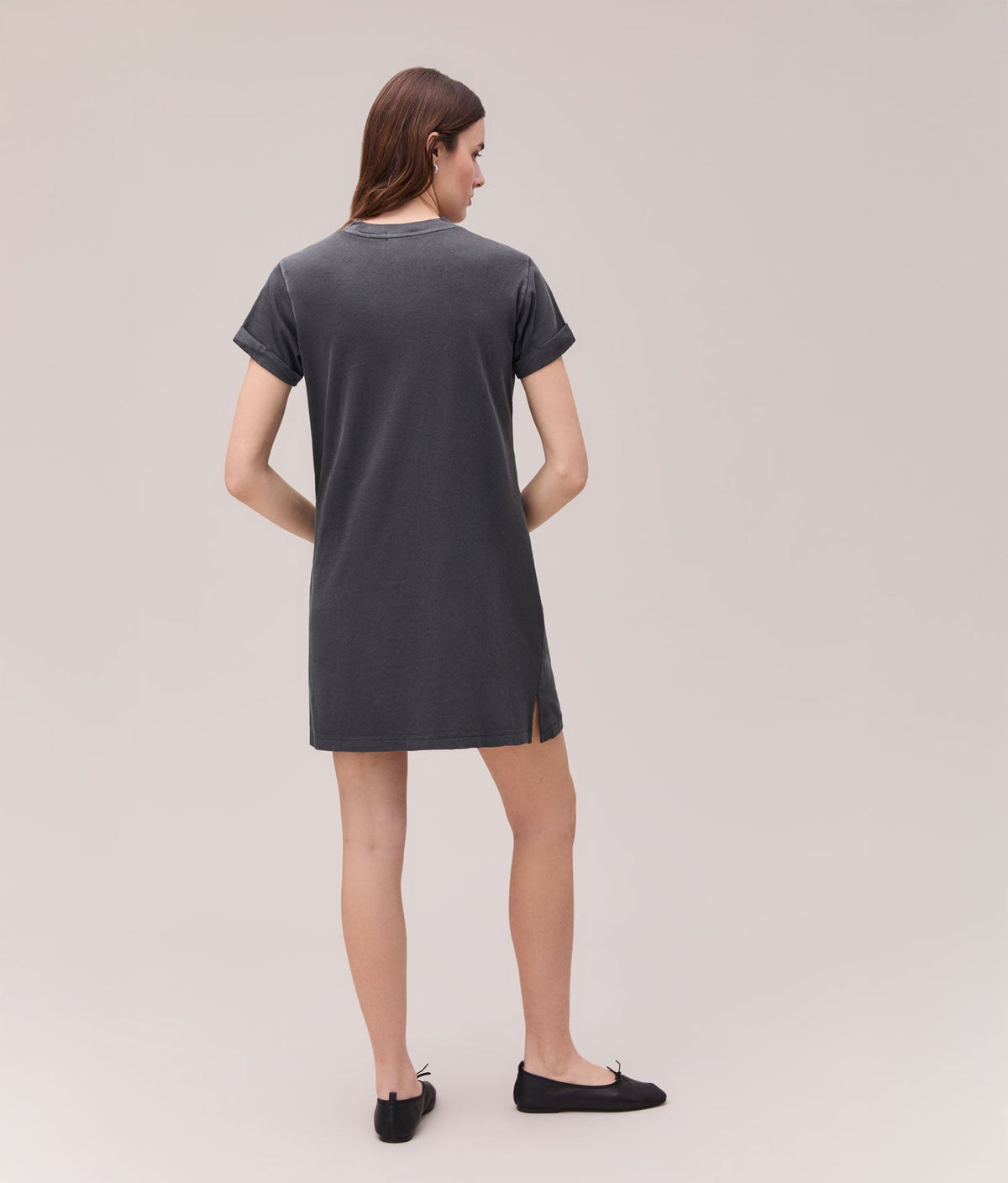 Womens Relaxed Tee Mini Dress - Pigment Dye Jersey - Stretch Limo