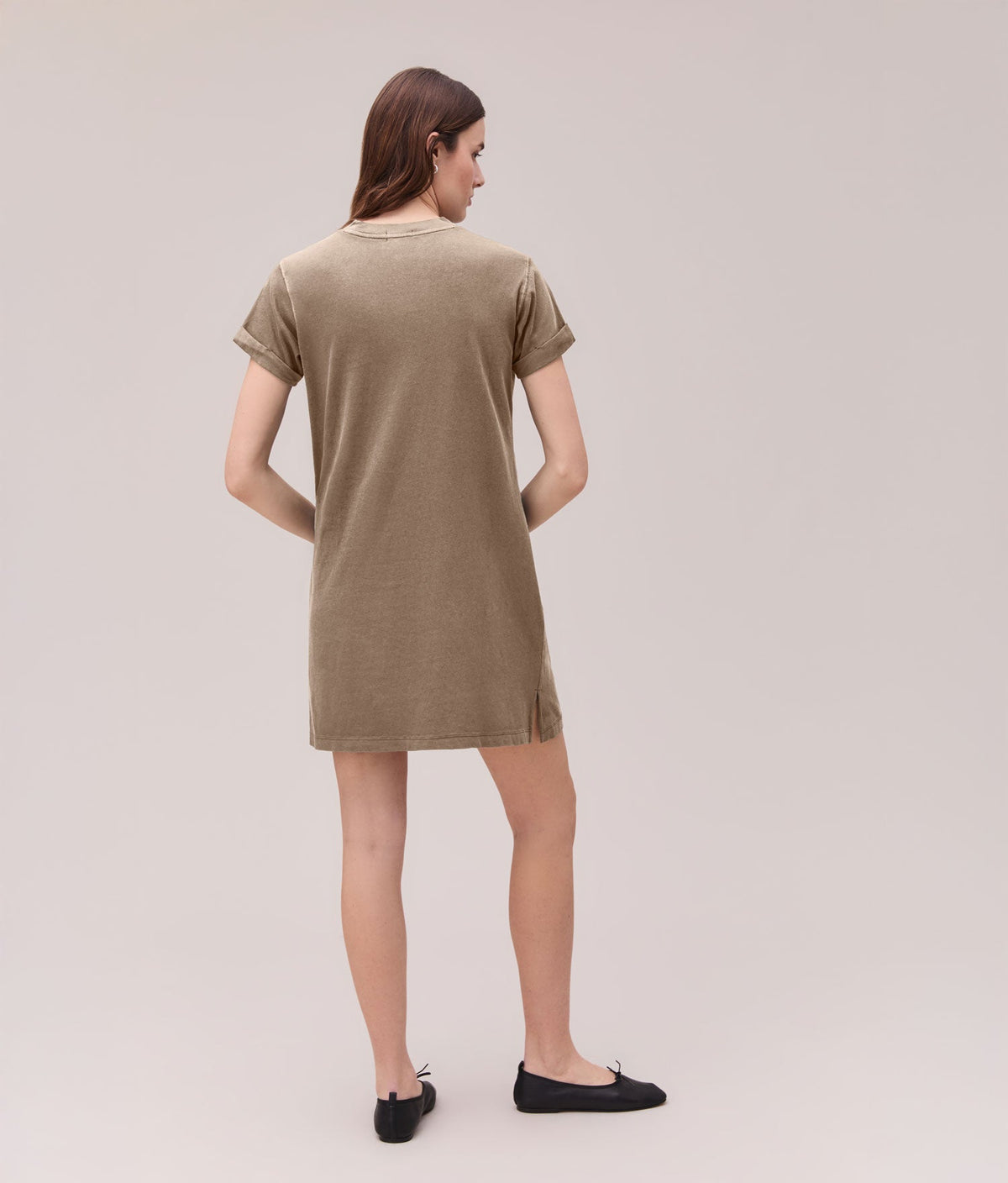 Womens Relaxed Tee Mini Dress - Pigment Dye Jersey - Warm Grey