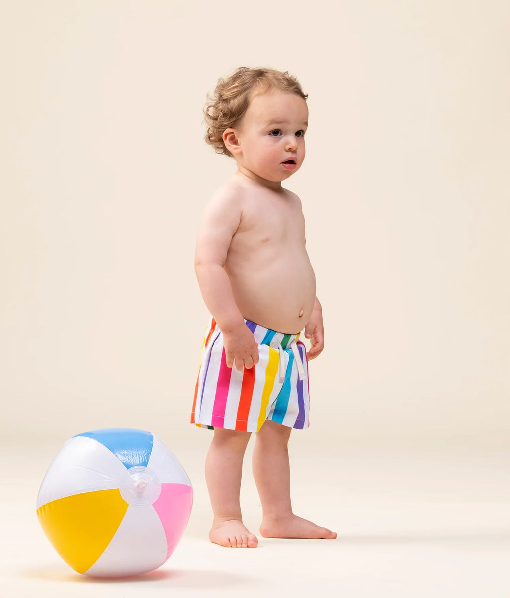 The Boys Swim Trunk - Poly Stretch - Rainbow Wide Stripe