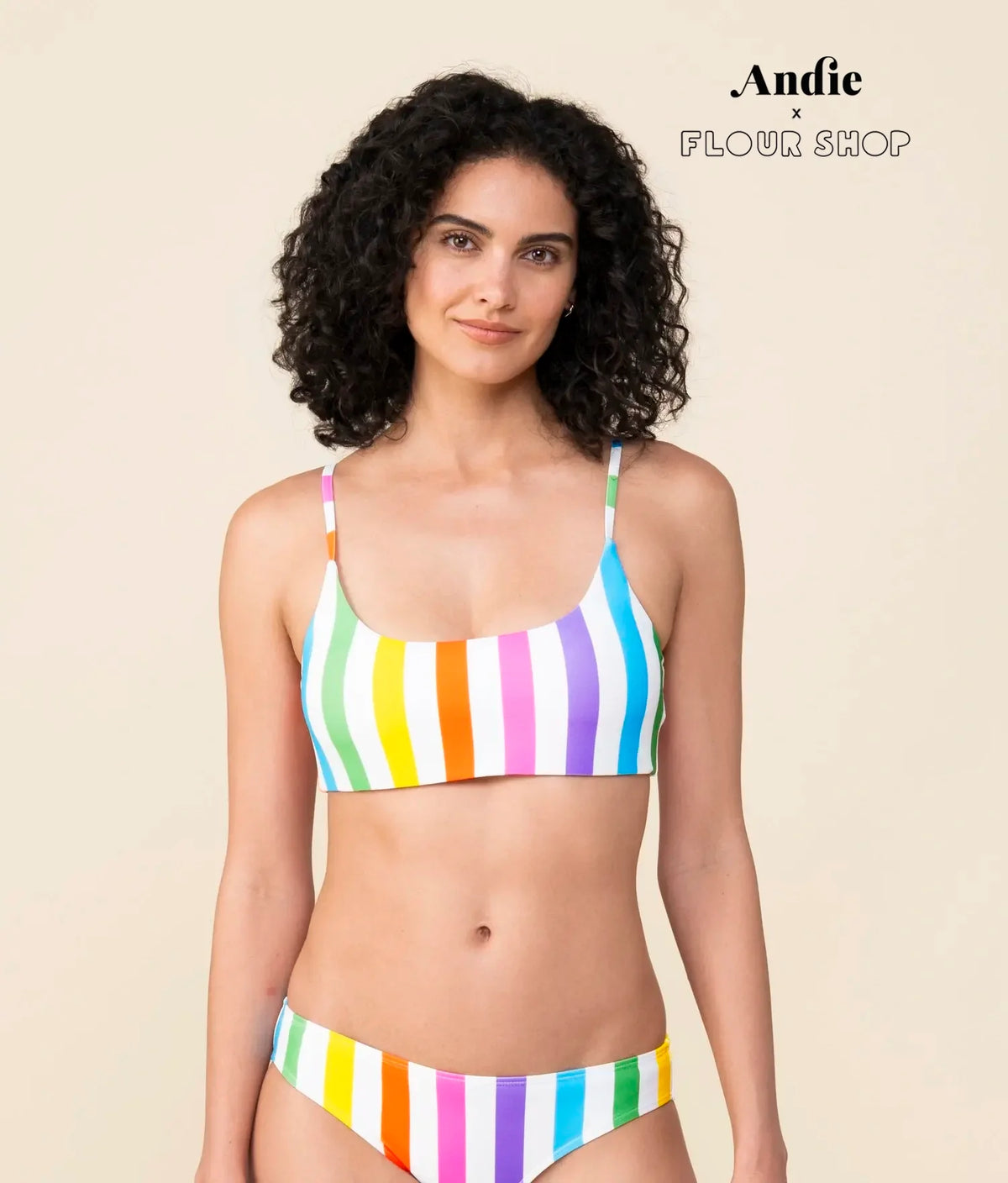 The Maui Bikini Top - Eco Nylon - Rainbow Wide Stripe