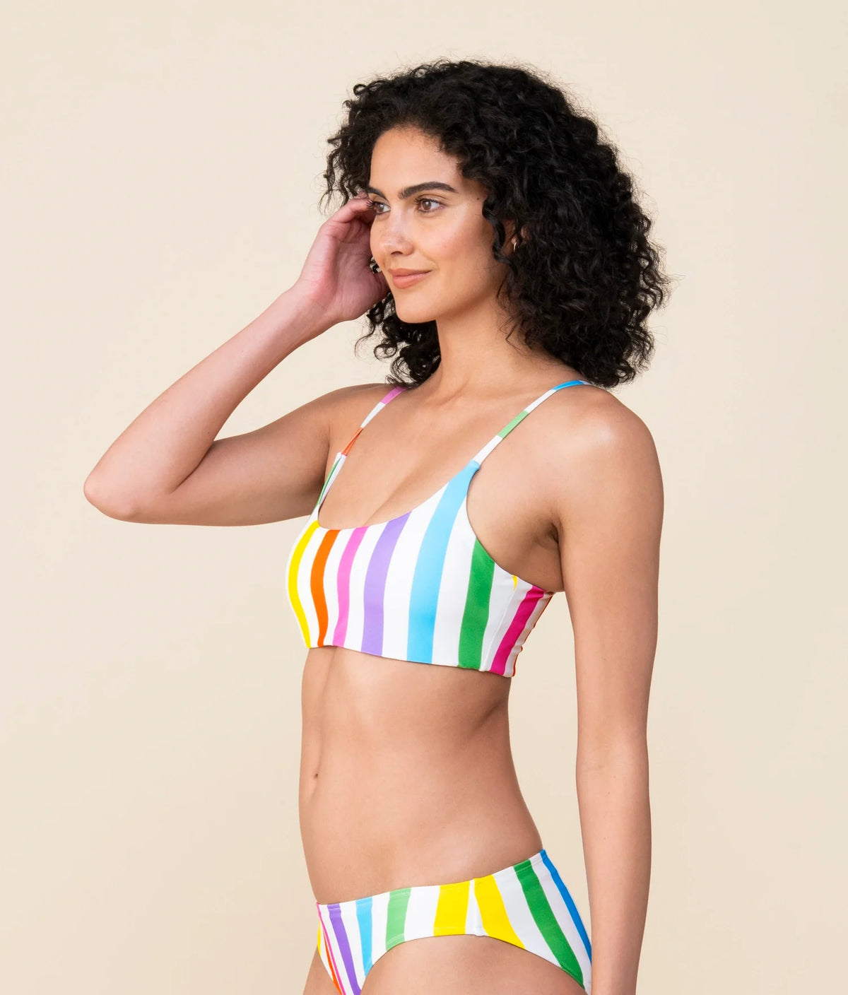 The Maui Bikini Top - Eco Nylon - Rainbow Wide Stripe