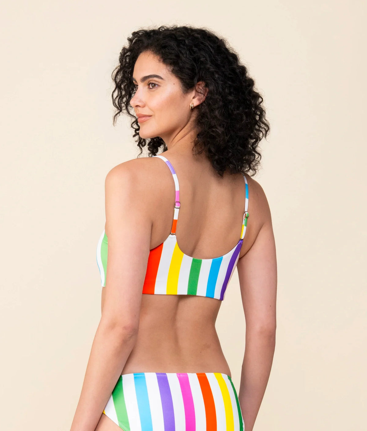 The Maui Bikini Top - Eco Nylon - Rainbow Wide Stripe