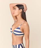 The Santorini Bikini Top - Eco Nylon - Deep Cobalt Wide Stripe