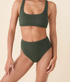 The High Rise Bikini Bottom - Textured Geo - Thyme
