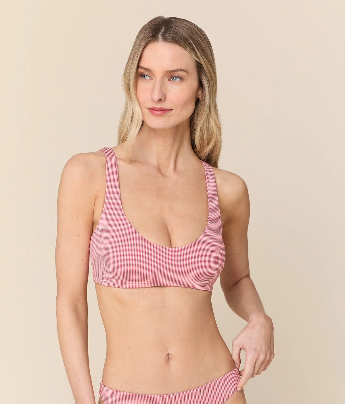 The Delray Bikini Top - Micro Gingham - Strawberry