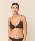 The Bonita Bikini Top - Seersucker Wave - Walnut