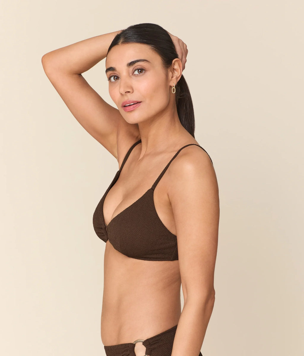 The Bonita Bikini Top - Seersucker Wave - Walnut