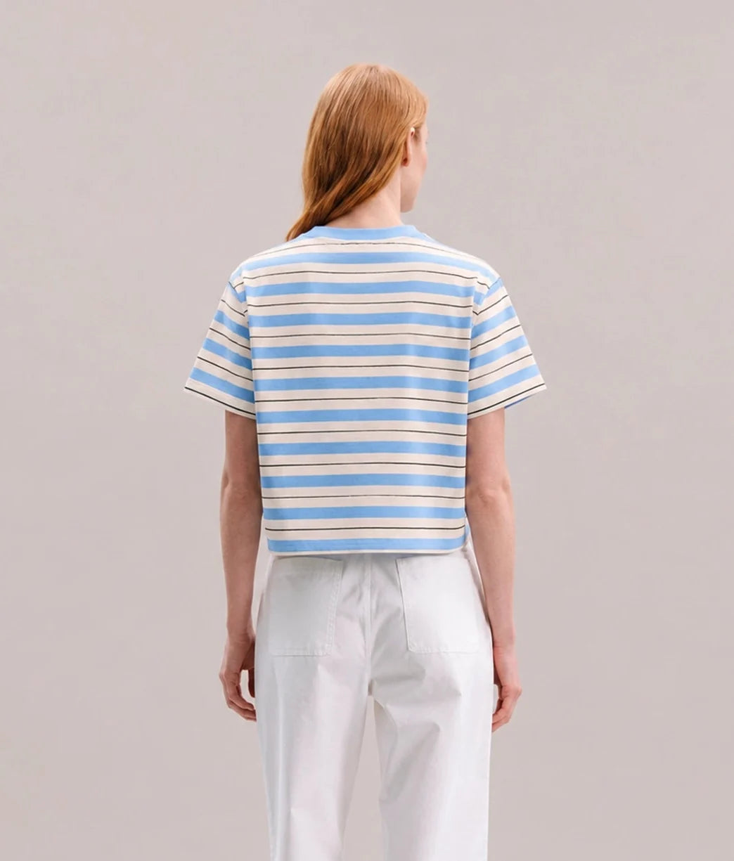 Womens Recycled Stripe Tee - Recycled Jersey - Chambray Stripe