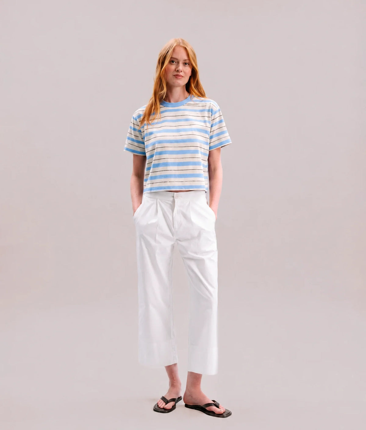 Womens Recycled Stripe Tee - Recycled Jersey - Chambray Stripe