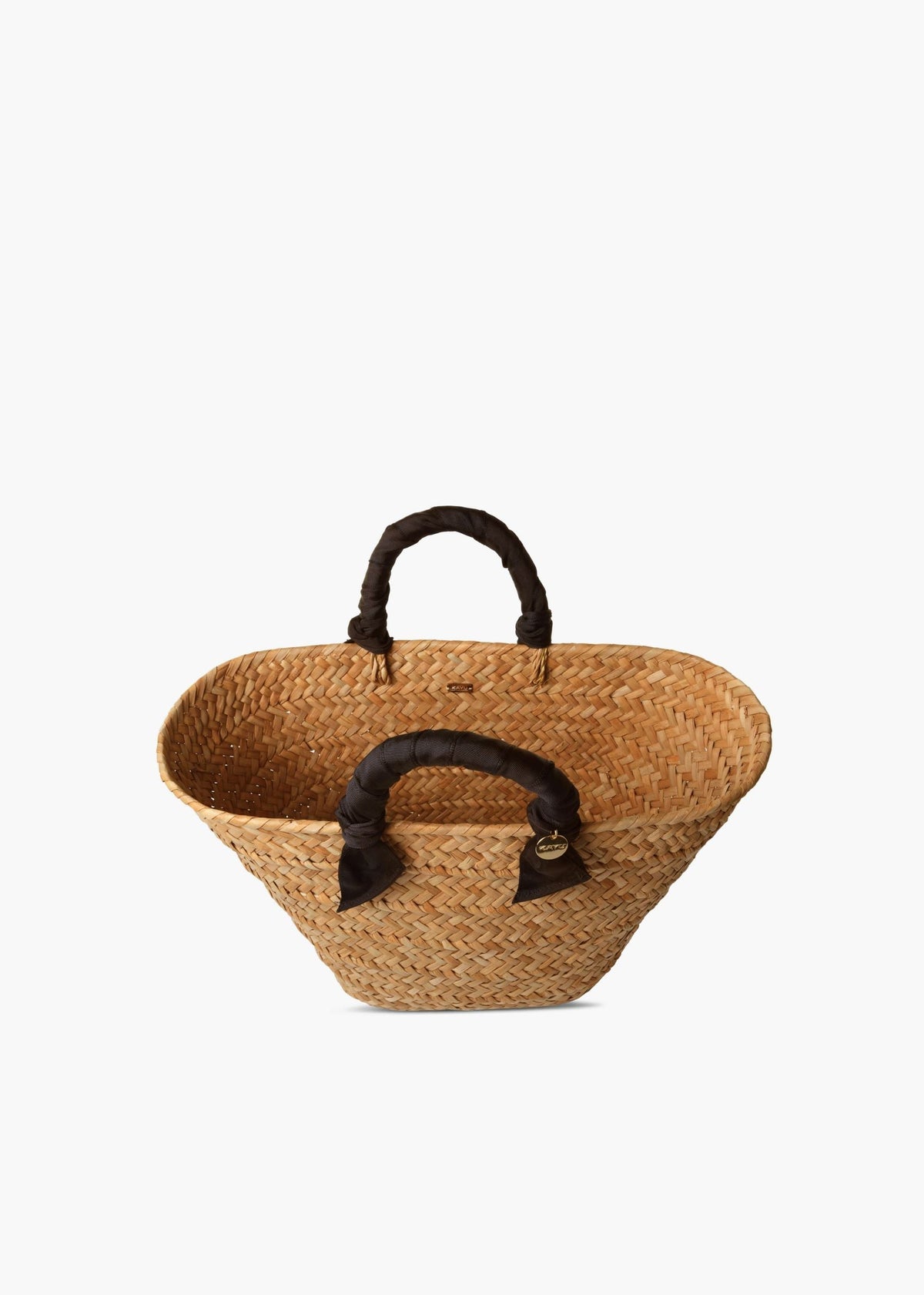 Rosie Woven Straw Ribbon Handle Tote (Black)