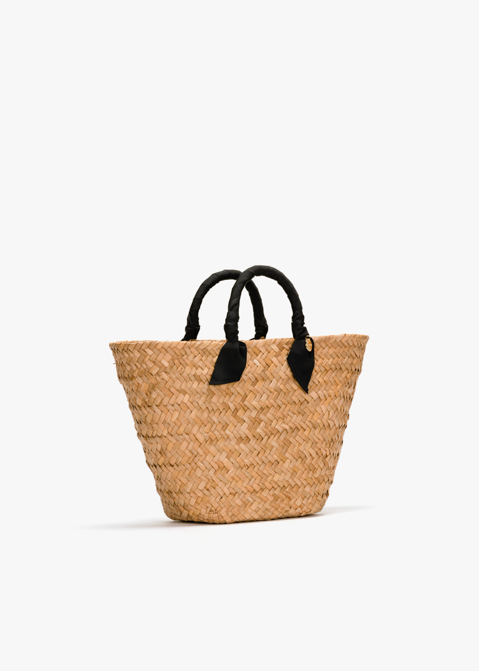 Rosie Woven Straw Ribbon Handle Tote (Black)