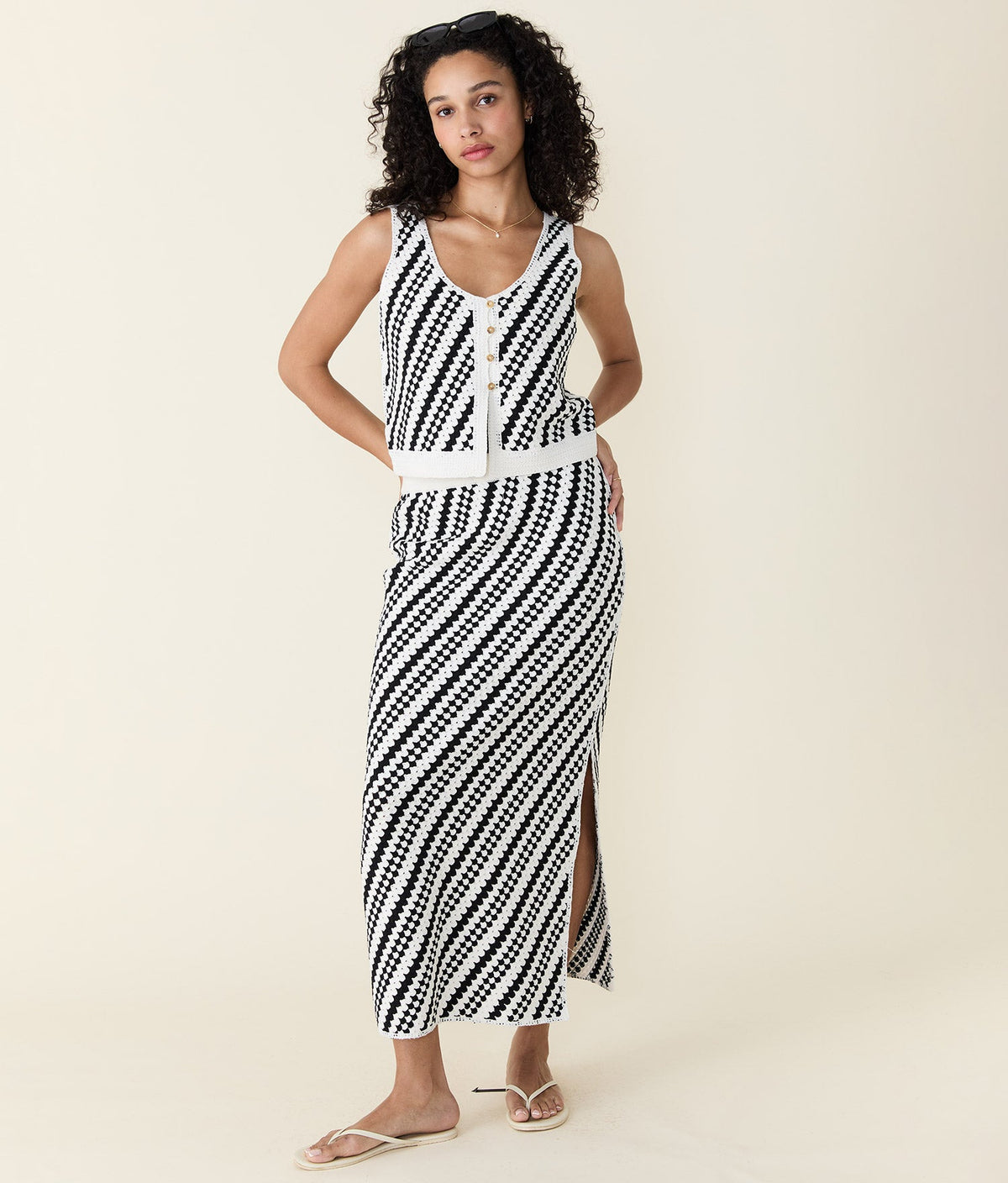 Oasis Sweater Tank (Black - Cream Stripe)