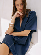 Mae Popover Mini Dress - Navy