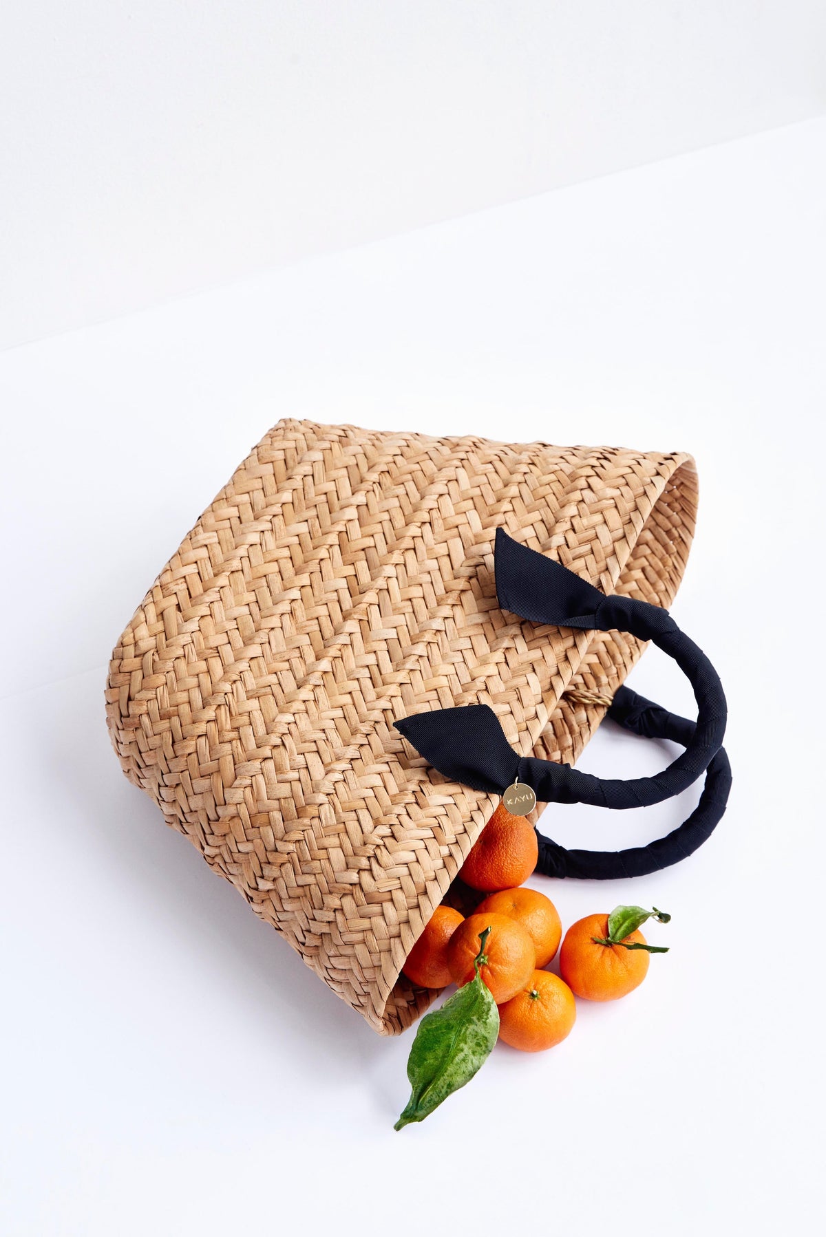 Rosie Woven Straw Ribbon Handle Tote (Black)