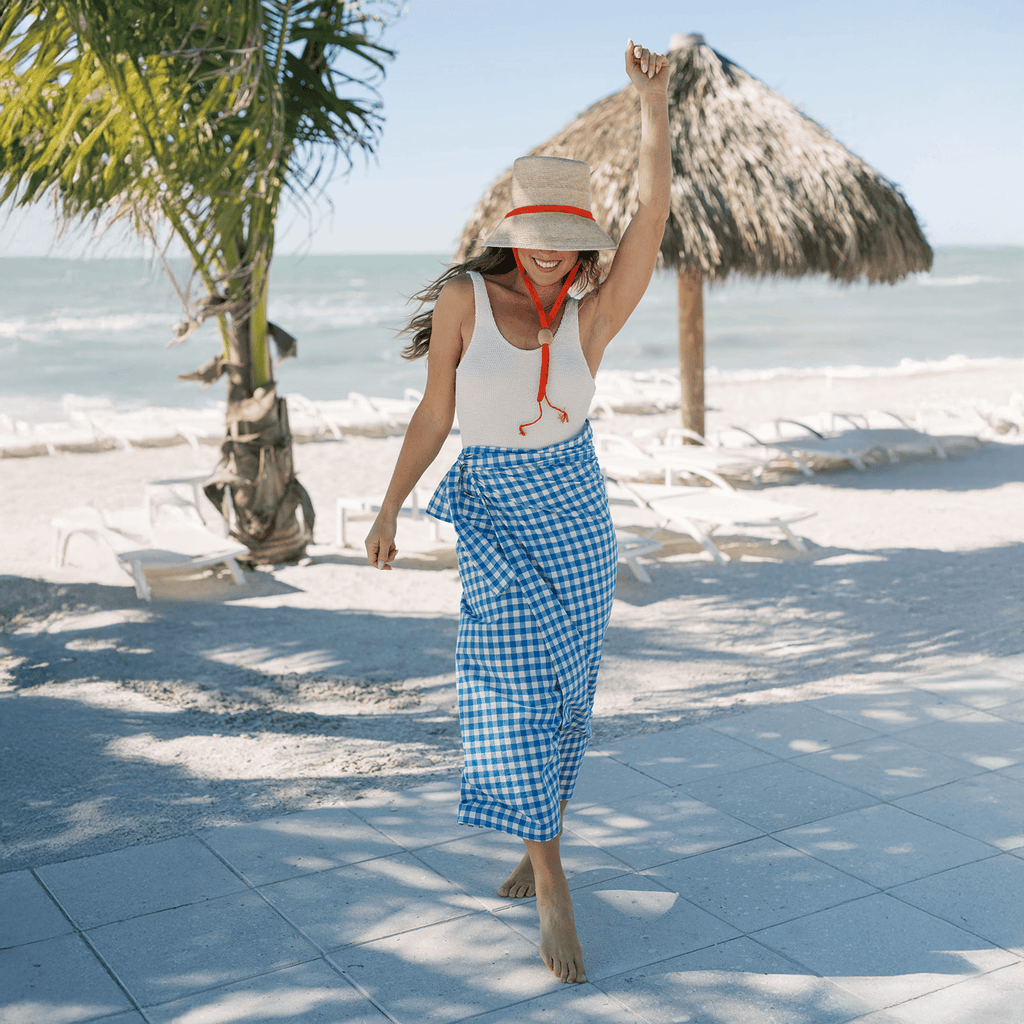 Blue Bay Gingham Tie Sarong